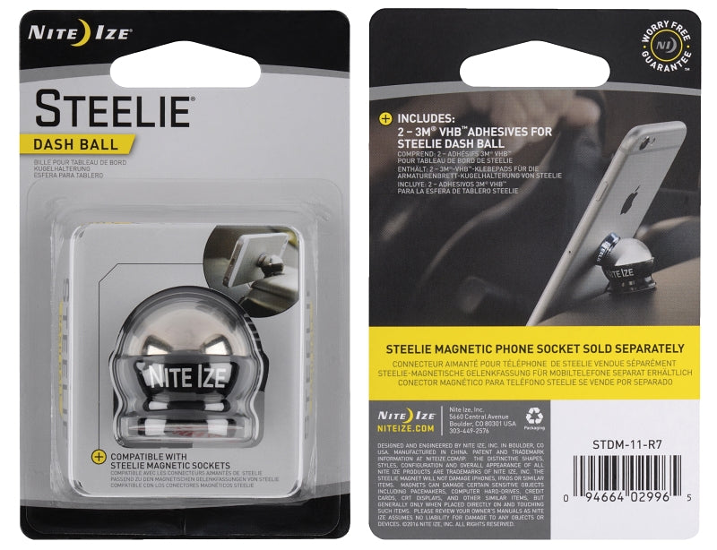 Nite Ize Steelie STDM-11-R7 Dash Ball, Aluminum/Stainless Steel, Black/Silver