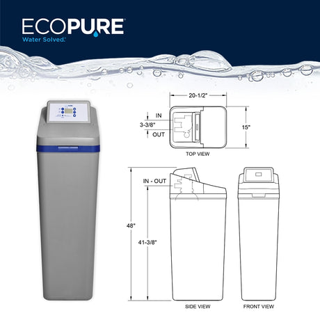 Ecopure EP42007 Water Softener, 42,000 Grain, 19-3/4 in W, 47-3/4 in H, 40-1/4 in D