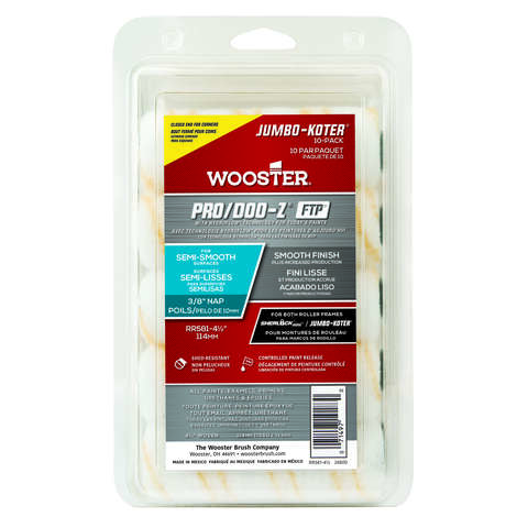 Wooster Pro/Doo-Z Fabric 4.5 in. W X 3/8 in. Jumbo Paint Roller Cover 10 pk, Pack of 4