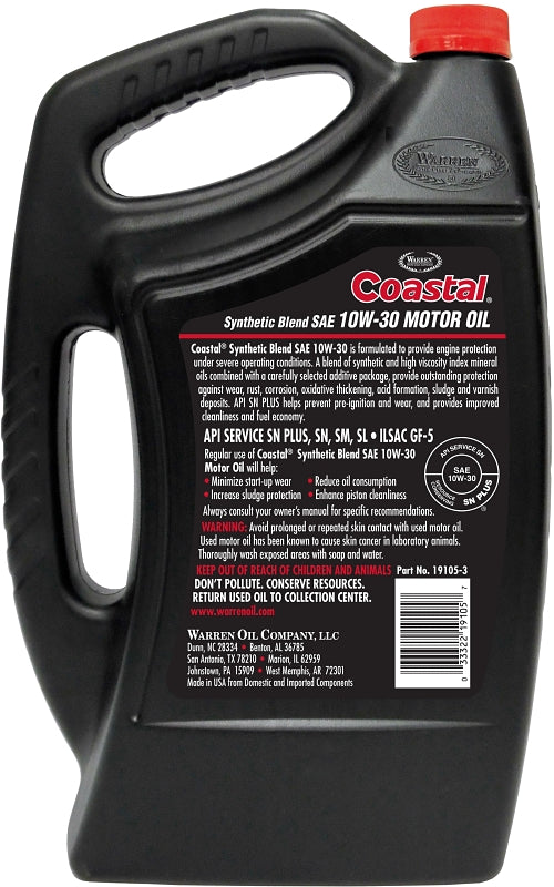 Warren 01805 Motor Oil, 10W-30, 5 qt, Pack of 3