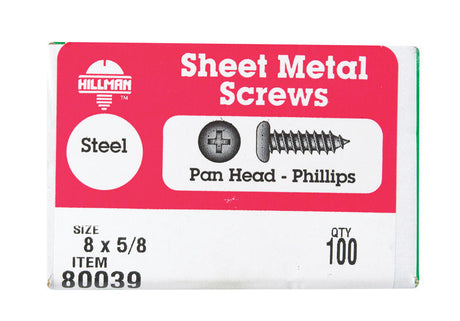 HILLMAN No. 8 X 5/8 in. L Phillips Pan Head Sheet Metal Screws 100 pk