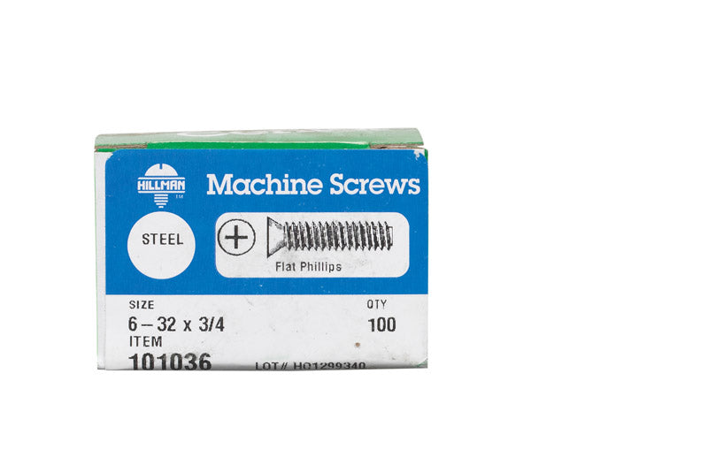 HILLMAN No. 6-32 X 3/4 in. L Phillips Flat Head Zinc-Plated Steel Machine Screws 100 pk