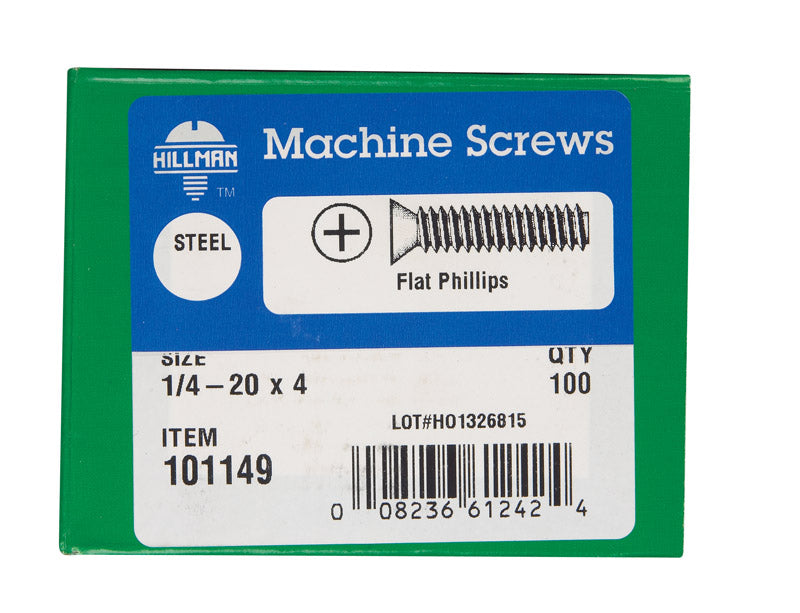 HILLMAN No. 1/4-20 in. X 4 in. L Phillips Flat Head Zinc-Plated Steel Machine Screws 100 pk