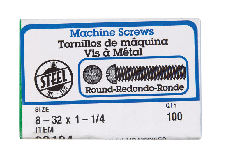 HILLMAN No. 8-32 X 1-1/4 in. L Combination Round Head Zinc-Plated Steel Machine Screws 100 pk