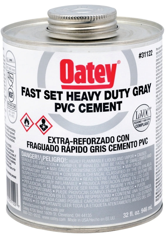 Oatey 31122 Heavy-Duty Fast Set Cement, 32 oz Can, Liquid, Gray