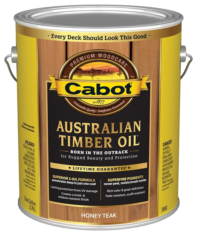 Cabot 3400 Series 140.0003458.007 Australian Timber Oil, Transparent, Honey Teak, Liquid, 1 gal, Can, Pack of 4