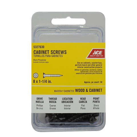 Ace No. 8 X 1-1/4 in. L Phillips Black Phosphate Coarse Cabinet Screws 50 pk