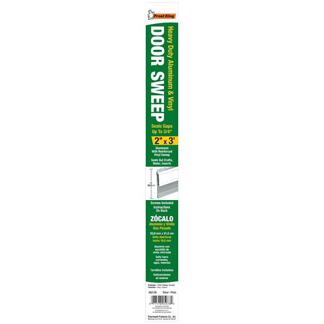 Frost King A62/36H Door Sweep, 36 in L, 2 in W, Aluminum Flange, Silver Insert Color, Vinyl Insert