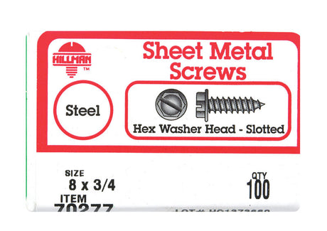 HILLMAN No. 8 X 3/4 in. L Slotted Hex Washer Head Sheet Metal Screws 100 pk