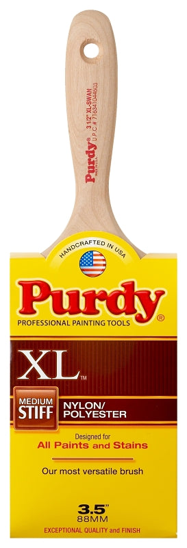 Purdy XL Swan 144400335 Wall Brush, 3-1/2 in W, 3-11/16 in L Bristle, Nylon/Polyester Bristle, Beavertail Handle