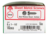 HILLMAN No. 6 X 1-1/2 in. L Slotted Hex Washer Head Sheet Metal Screws 100 pk