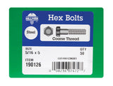 HILLMAN 5/16 in. D X 5 in. L Zinc Plated Steel Hex Bolt 50 pk