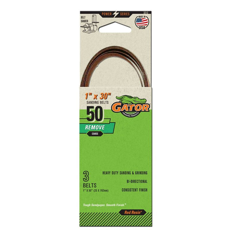 Gator 3212 Sanding Belt, 1 in W, 30 in L, 50 Grit, Coarse, Aluminum Oxide Abrasive