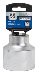 Vulcan MT-SM6055 Drive Socket, 55 mm Socket, 3/4 in Drive, 12-Point, Chrome Vanadium Steel, Chrome