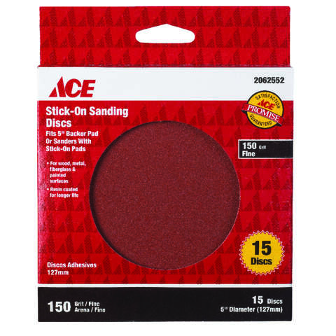 Ace 5 in. Aluminum Oxide Adhesive Sanding Disc 150 Grit Fine 15 pk