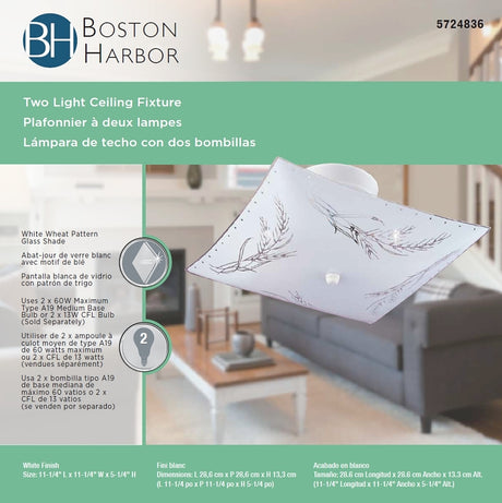 Boston Harbor F98WH02-1266-3L Ceiling Light Fixture, 0.5 A, 120 V, 60 W, 2-Lamp, A19 or CFL Lamp, Metal Fixture