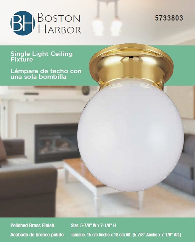 Boston Harbor F3BB01-33753L Single Light Ceiling Fixture, 120 V, 60 W, 1-Lamp, A19 or CFL Lamp, Polished Brass Fixture