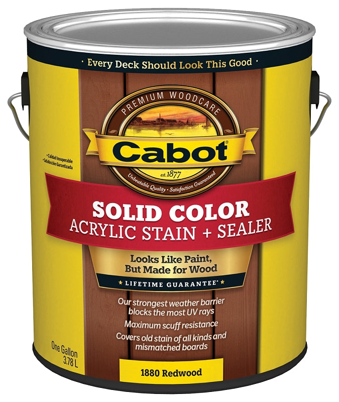 Cabot 1800 Series 140.0001880.007 Solid Color Decking Stain, Low-Lustre, Redwood, Liquid, 1 gal, Can, Pack of 4