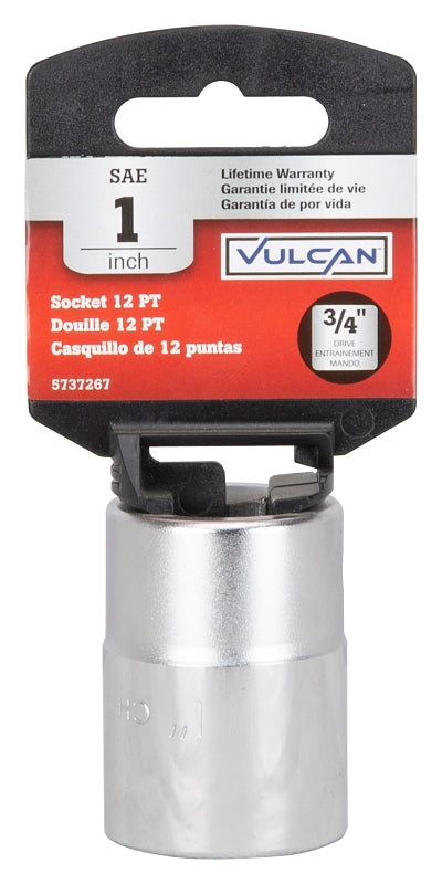 Vulcan MT-SS6032 Drive Socket, 1 in Socket, 3/4 in Drive, 12-Point, Chrome Vanadium Steel, Chrome