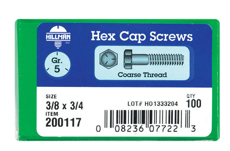 HILLMAN 3/8 in. D X 3/4 in. L Heat Treated Zinc Steel Hex Head Cap Screw 100 pk