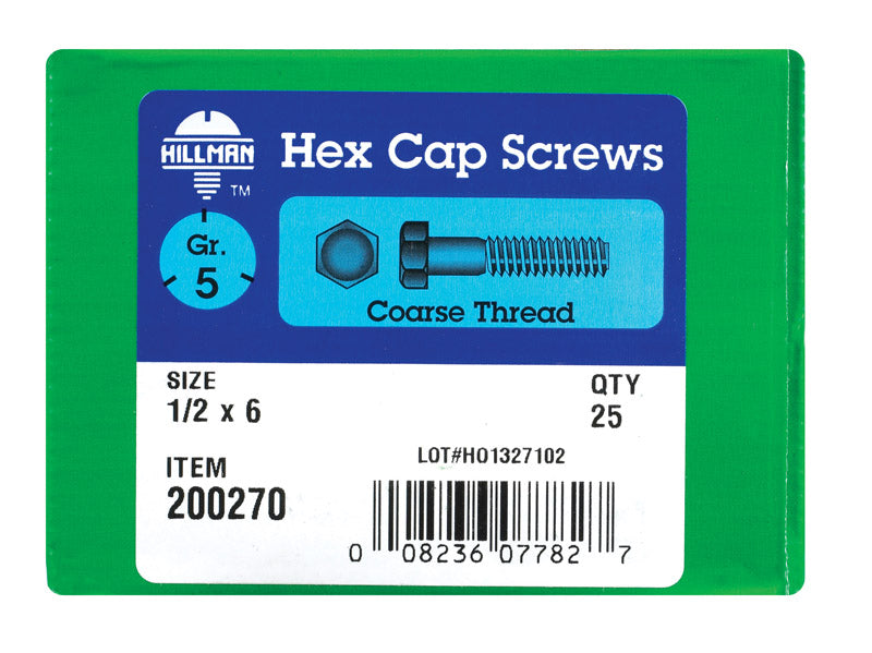 HILLMAN 1/2 in. D X 6 in. L Heat Treated Zinc Steel Hex Head Cap Screw 25 pk