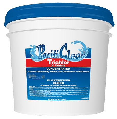 PacifiClear F008025025PC Trichlor Chlorine Sanitizer, 25 lb Pail, Tablet