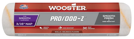Wooster RR641-9 Roller Cover, White, 3/16 in Thick Nap, 9 in L, Fabric Cover