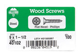 HILLMAN No. 9 X 1-1/2 in. L Phillips Zinc-Plated Coarse Wood Screws 100 pk