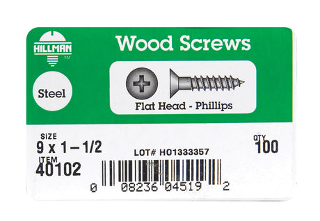 HILLMAN No. 9 X 1-1/2 in. L Phillips Zinc-Plated Coarse Wood Screws 100 pk