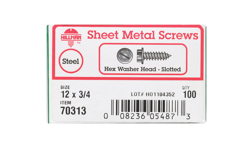 HILLMAN No. 12 X 3/4 in. L Slotted Hex Washer Head Sheet Metal Screws 100 pk