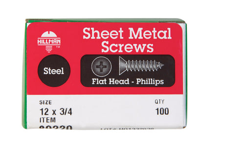 HILLMAN No. 12 X 3/4 in. L Phillips Flat Head Sheet Metal Screws 100 pk