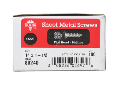 HILLMAN No. 14 X 1-1/2 in. L Phillips Flat Head Sheet Metal Screws 100 pk