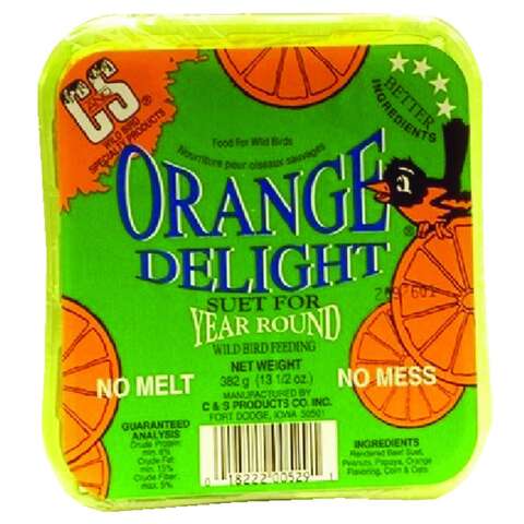 C&S Products Orange Delight Assorted Species Beef Suet Wild Bird Food 11.75 oz, Pack of 12