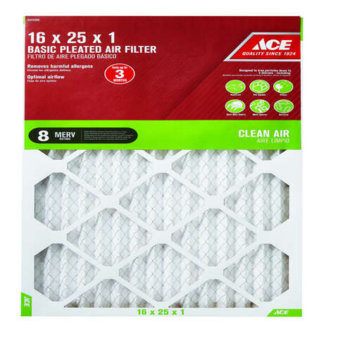 Ace 16 in. W X 25 in. H X 1 in. D Synthetic 8 MERV Pleated Air Filter 1 pk, Pack of 12