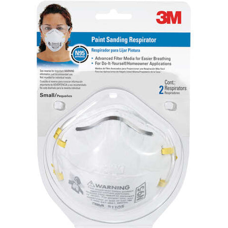 3M N95 Paint Sanding Disposable Particulate Respirator White S 2 pk