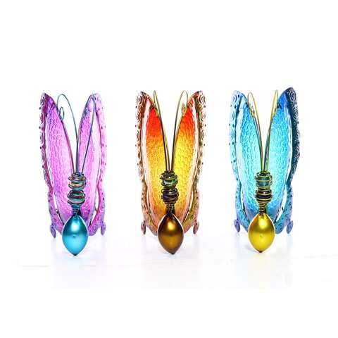 Alpine Assorted Glass/Iron 11 in. H Butterfly Solar Garden Stake, Pack of 6