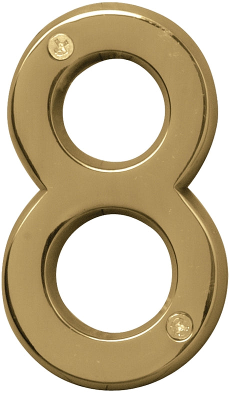 Hy-Ko Prestige Series BR-42PB/8 House Number, 2.938 in W x 6.875 in H Dimensions, Character: 8, 4 in H Character, Brass, Pack of 3