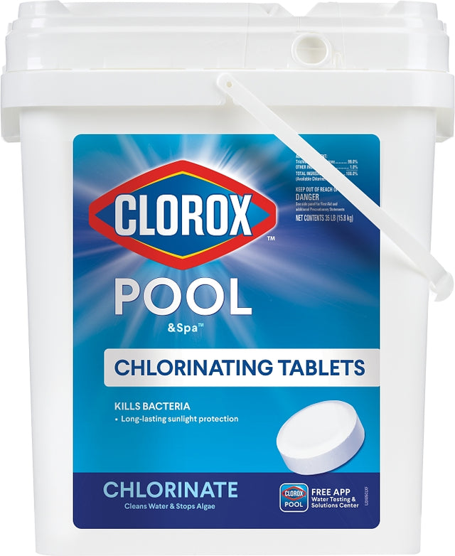 Clorox Pool & Spa ACTIVE99 22435CLX Chlorinating Tablet, Solid, Chlorine, 35 lb Bucket