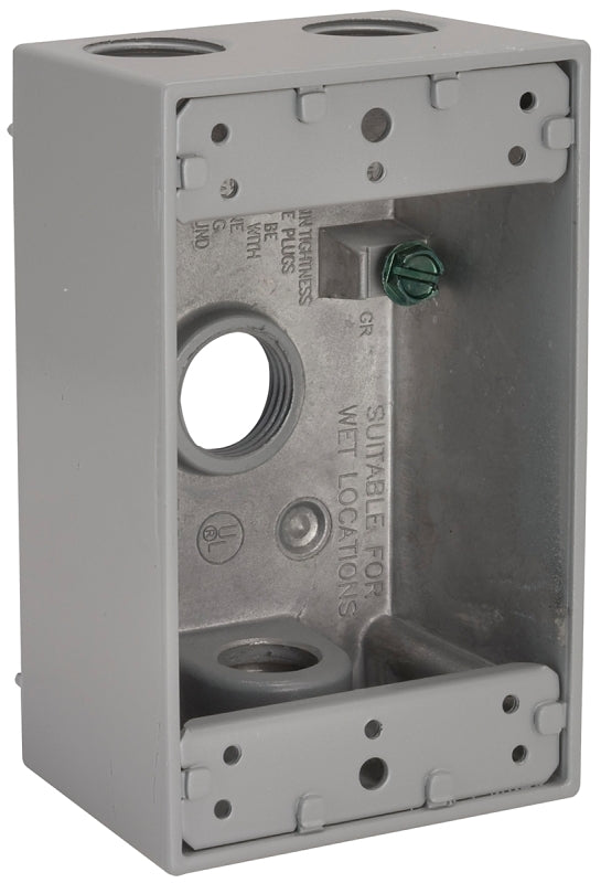 Hubbell 5321-5 Weatherproof Box, 18.3 cu-in, 4-Outlet, 1-Gang, Aluminum, Gray, Powder-Coated