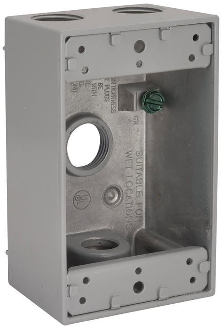 Hubbell 5321-5 Weatherproof Box, 18.3 cu-in, 4-Outlet, 1-Gang, Aluminum, Gray, Powder-Coated