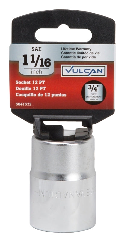 Vulcan MT-SS6034 Drive Socket, 1-1/16 in Socket, 3/4 in Drive, 12-Point, Chrome Vanadium Steel, Chrome