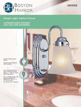 Boston Harbor RF-V-026-CH Vanity Light Fixture, 60 W, 1-Lamp, A19 or CFL Lamp, Steel Fixture, Chrome Fixture