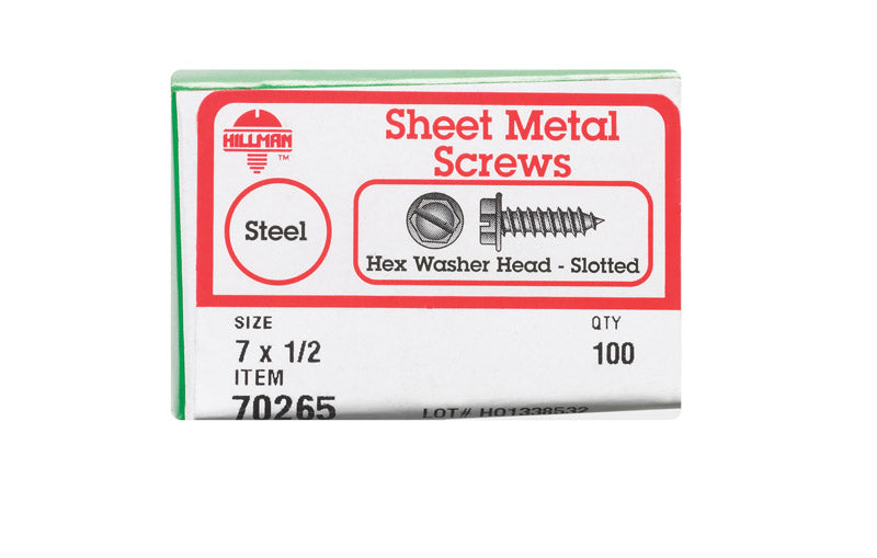 HILLMAN No. 7 X 1/2 in. L Slotted Hex Washer Head Sheet Metal Screws 100 pk