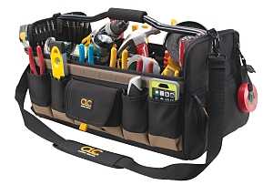 CLC Tool Works Series 1579 Open Top Tool Bag, 11 in W, 11 in D, 20 in H, 27-Pocket, Polyester, Black