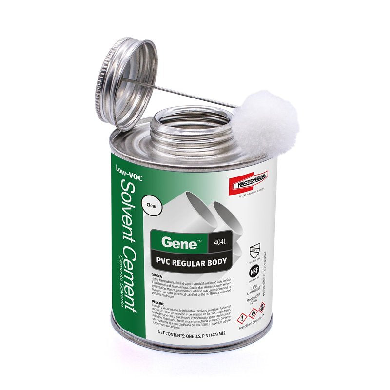 Rectorseal Gene 404L 55904 Regular Body Solvent Cement, 1 pt Can, Liquid, Clear, Pack of 12