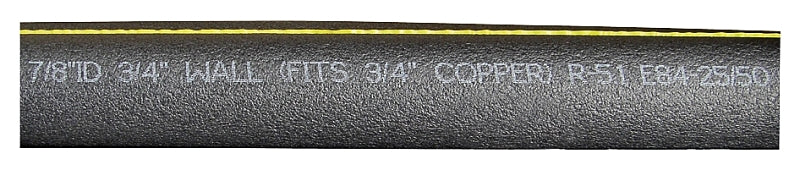 Quick R 70781T Pipe Insulation, 7/8 in ID x 2-3/8 in OD Dia, 6 ft L, Poly Foam w/2 glue strips, Charcoal, Pack of 26