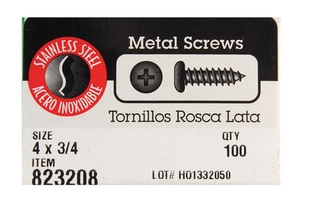 HILLMAN No. 4 X 3/4 in. L Phillips Pan Head Sheet Metal Screws 100 pk