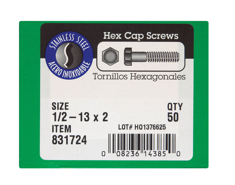 HILLMAN 1/2-13 in. D X 2 in. L Steel Hex Head Cap Screw 50 pk