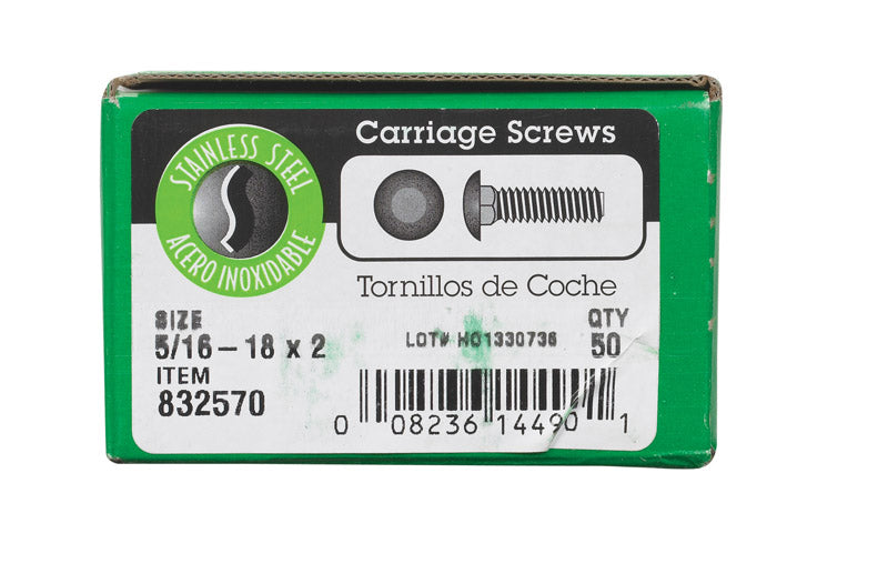 HILLMAN 5/16 in. X 2 in. L Stainless Steel Carriage Bolt 50 pk