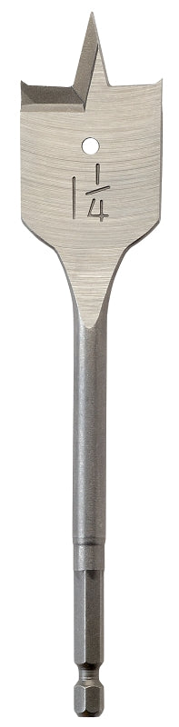 Milwaukee 48-27-1251 Boring Bit, 1-1/4 in Dia, 6 in OAL, Flat Flute, 1/4 in Dia Shank, Hex Shank